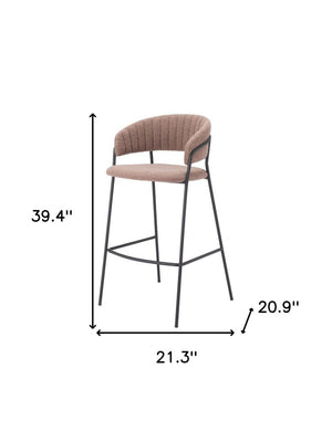 Set of Two 30" Brown and Black Shearling and Steel Low Back Bar Height Bar Chairs