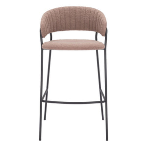 Set of Two 30" Brown and Black Shearling and Steel Low Back Bar Height Bar Chairs