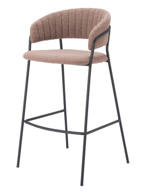 Set of Two 30" Brown and Black Shearling and Steel Low Back Bar Height Bar Chairs