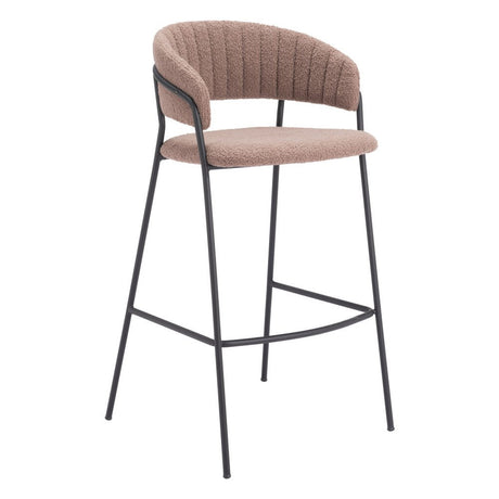 Set of Two 30" Brown and Black Shearling and Steel Low Back Bar Height Bar Chairs