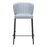 Set of Two 26" Gray And Black Faux Leather And Steel Counter Height Bar Chairs
