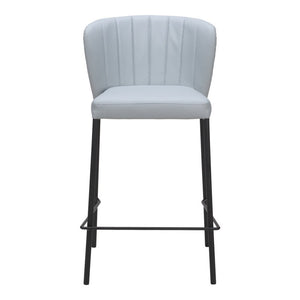 Set of Two 26" Gray And Black Faux Leather And Steel Counter Height Bar Chairs