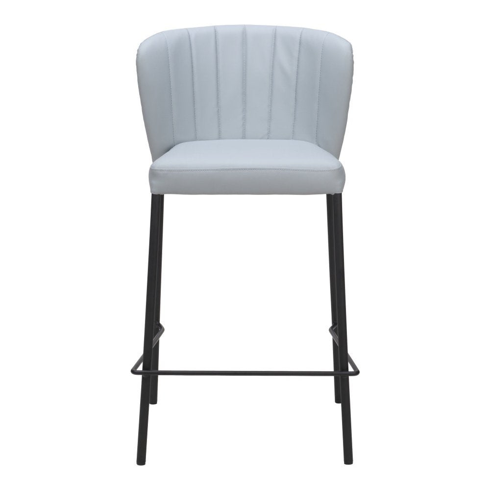 Set of Two 26" Gray And Black Faux Leather And Steel Counter Height Bar Chairs