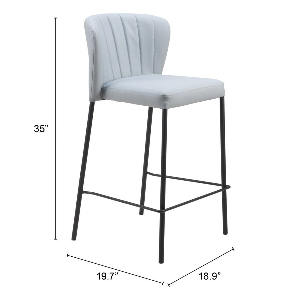 Set of Two 26" Gray And Black Faux Leather And Steel Counter Height Bar Chairs