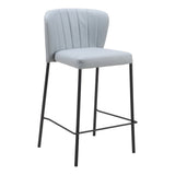 Set of Two 26" Gray And Black Faux Leather And Steel Counter Height Bar Chairs