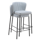 Set of Two 26" Gray And Black Faux Leather And Steel Counter Height Bar Chairs