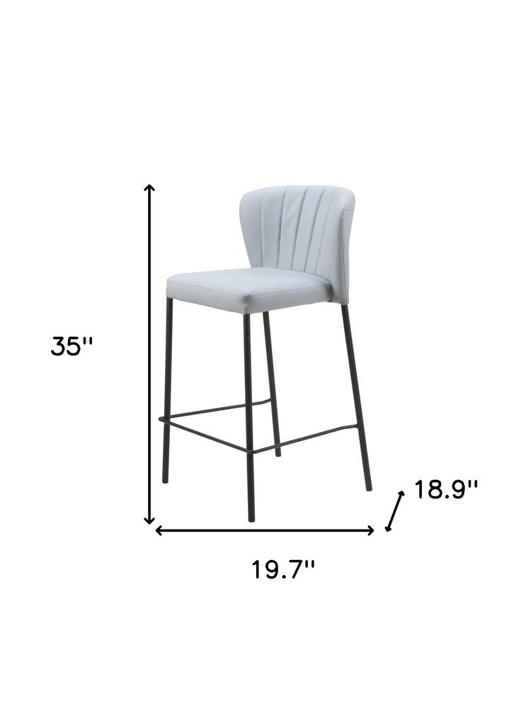 Set of Two 26" Gray And Black Faux Leather And Steel Counter Height Bar Chairs