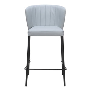 Set of Two 26" Gray And Black Faux Leather And Steel Counter Height Bar Chairs