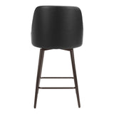 26" Black And Bronze Faux Leather And Steel Counter Height Swivel Bar Chair