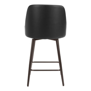 26" Black And Bronze Faux Leather And Fabric And Steel Counter Height Swivel Bar Chair