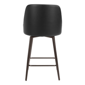 26" Black And Bronze Faux Leather And Steel Counter Height Swivel Bar Chair
