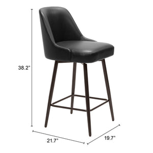 26" Black And Bronze Faux Leather And Steel Counter Height Swivel Bar Chair
