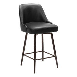26" Black And Bronze Faux Leather And Fabric And Steel Counter Height Swivel Bar Chair