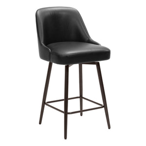 26" Black And Bronze Faux Leather And Steel Counter Height Swivel Bar Chair