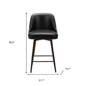 26" Black And Bronze Faux Leather And Fabric And Steel Counter Height Swivel Bar Chair