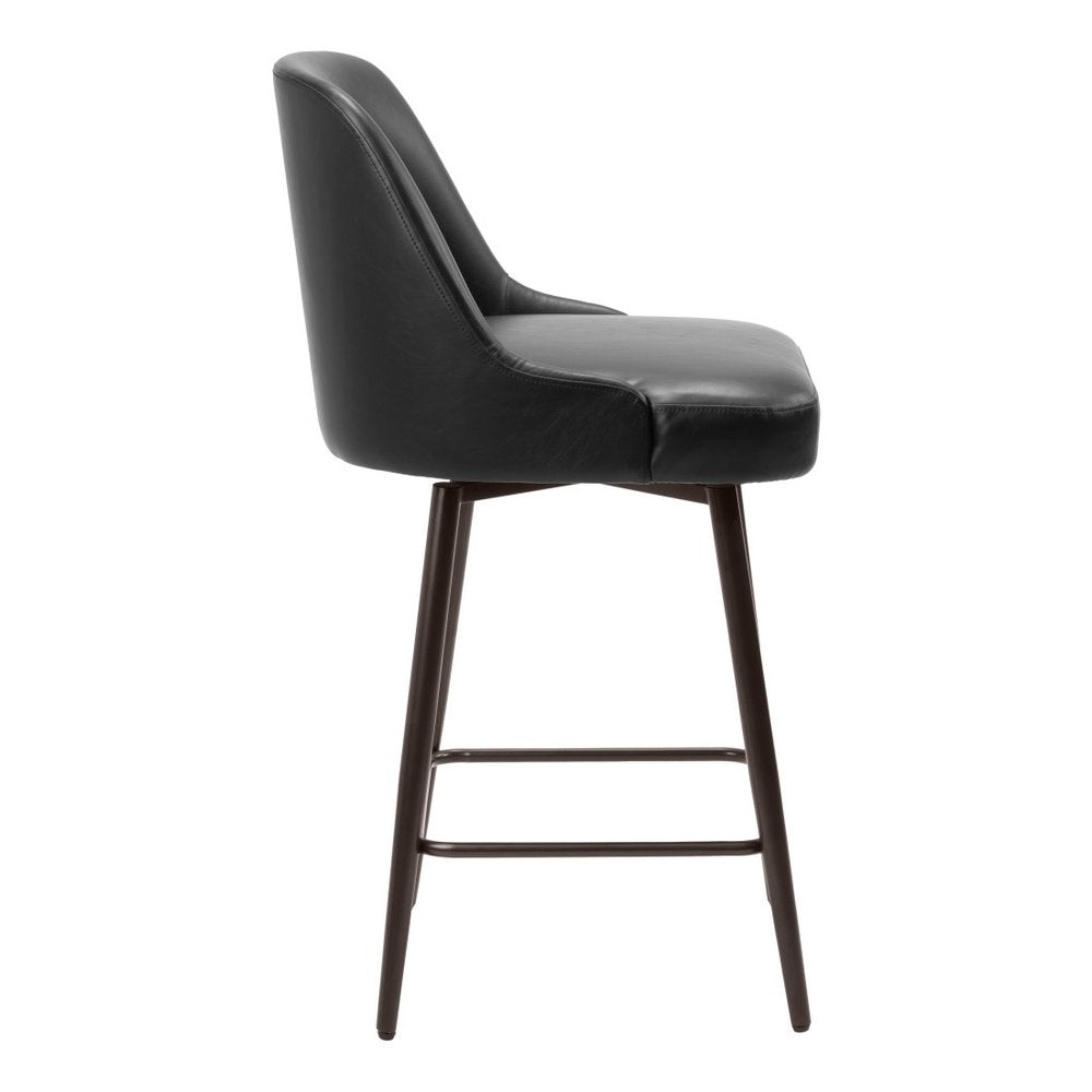 26" Black And Bronze Faux Leather And Fabric And Steel Counter Height Swivel Bar Chair