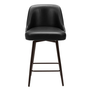26" Black And Bronze Faux Leather And Fabric And Steel Counter Height Swivel Bar Chair