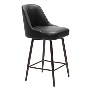 26" Black And Bronze Faux Leather And Steel Counter Height Swivel Bar Chair