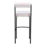 Set of Two 30" Ivory and Black Shearling and Steel Low Back Bar Height Bar Chairs