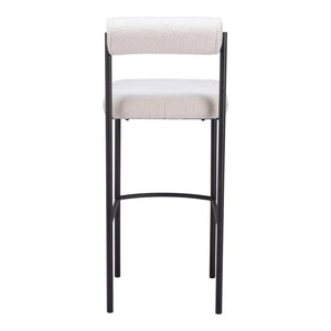 Set of Two 30" Ivory And Black Shearling And Fabric And Steel Low Back Bar Height Bar Chairs