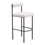 Set of Two 30" Ivory and Black Shearling and Steel Low Back Bar Height Bar Chairs