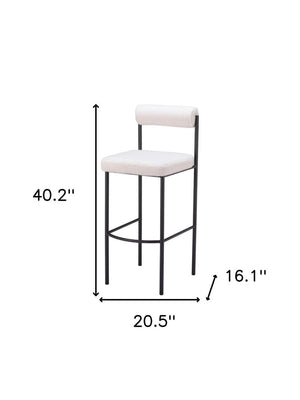 Set of Two 30" Ivory And Black Shearling And Fabric And Steel Low Back Bar Height Bar Chairs