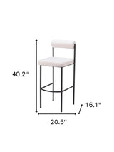 Set of Two 30" Ivory and Black Shearling and Steel Low Back Bar Height Bar Chairs