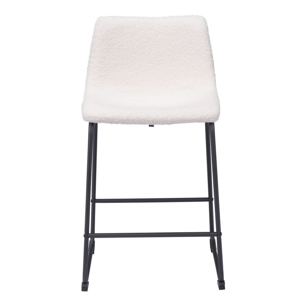 Set of Two 24" Ivory And Black Shearling And Steel Counter Height Bar Chairs