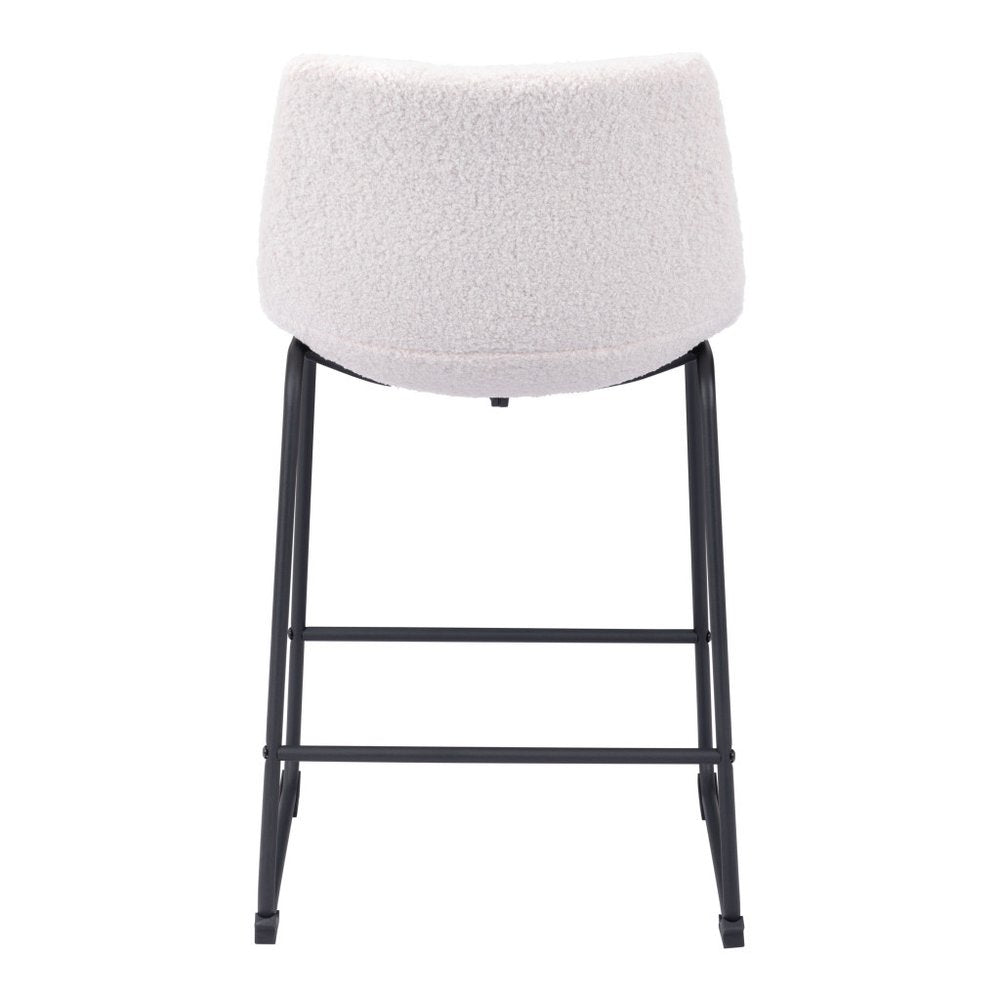Set of Two 24" Ivory And Black Shearling And Steel Counter Height Bar Chairs