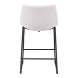 Set of Two 24" Ivory And Black Shearling And Steel Counter Height Bar Chairs