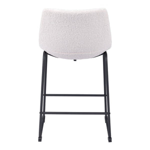 Set of Two 24" Ivory And Black Shearling And Steel Counter Height Bar Chairs