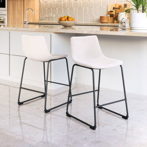 Set of Two 24" Ivory And Black Shearling And Steel Counter Height Bar Chairs