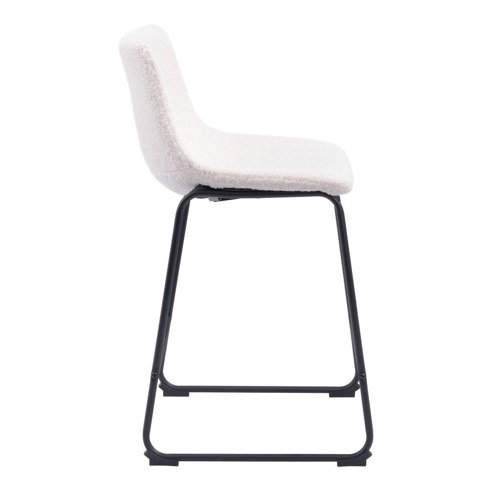 Set of Two 24" Ivory And Black Shearling And Steel Counter Height Bar Chairs