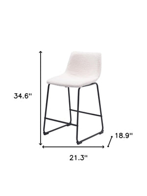 Set of Two 24" Ivory And Black Shearling And Steel Counter Height Bar Chairs