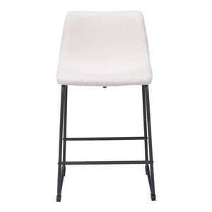 Set of Two 24" Ivory And Black Shearling And Steel Counter Height Bar Chairs