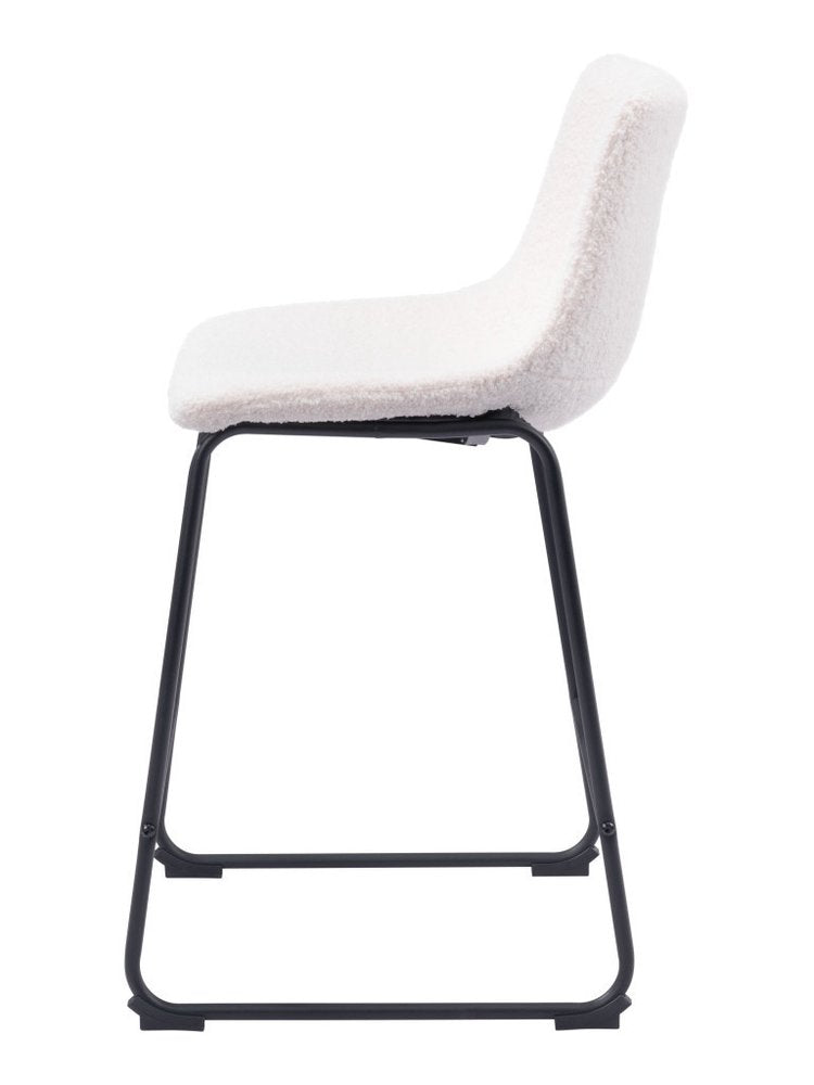 Set of Two 24" Ivory And Black Shearling And Steel Counter Height Bar Chairs