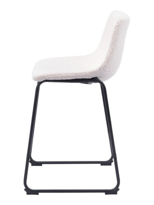 Set of Two 24" Ivory And Black Shearling And Steel Counter Height Bar Chairs