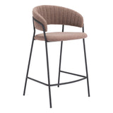 Set of Two 26" Brown and Black Shearling and Steel Low Back Counter Height Bar Chairs