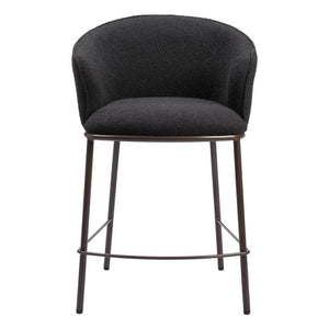 26" Black And Bronze Shearling And Fabric And Steel Counter Height Bar Chair