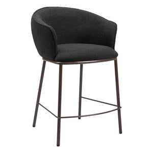26" Black And Bronze Shearling And Fabric And Steel Counter Height Bar Chair