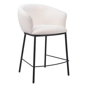 26" Ivory And Black Shearling And Fabric And Steel Counter Height Bar Chair