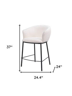 26" Ivory And Black Shearling And Fabric And Steel Counter Height Bar Chair