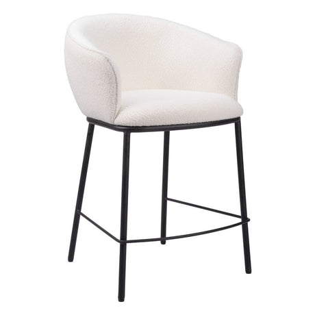 26" Ivory and Black Shearling and Steel Counter Height Bar Chair