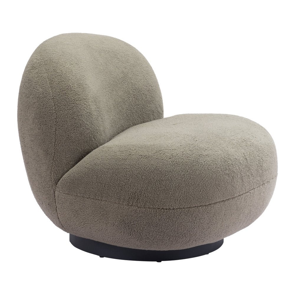 30" Khaki And Black Faux Shearling And Upholstered Slipper Chair