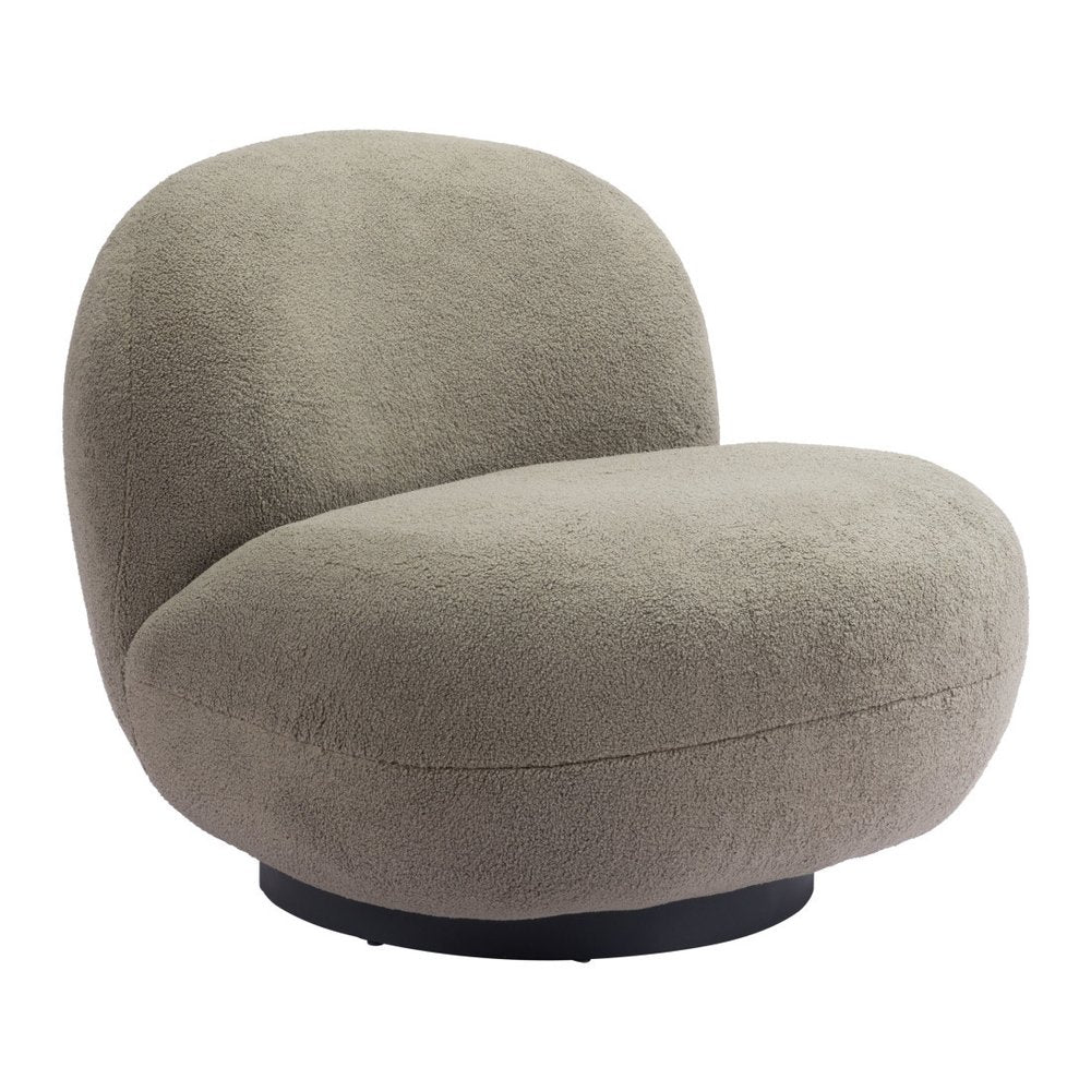 30" Khaki And Black Faux Shearling And Upholstered Slipper Chair