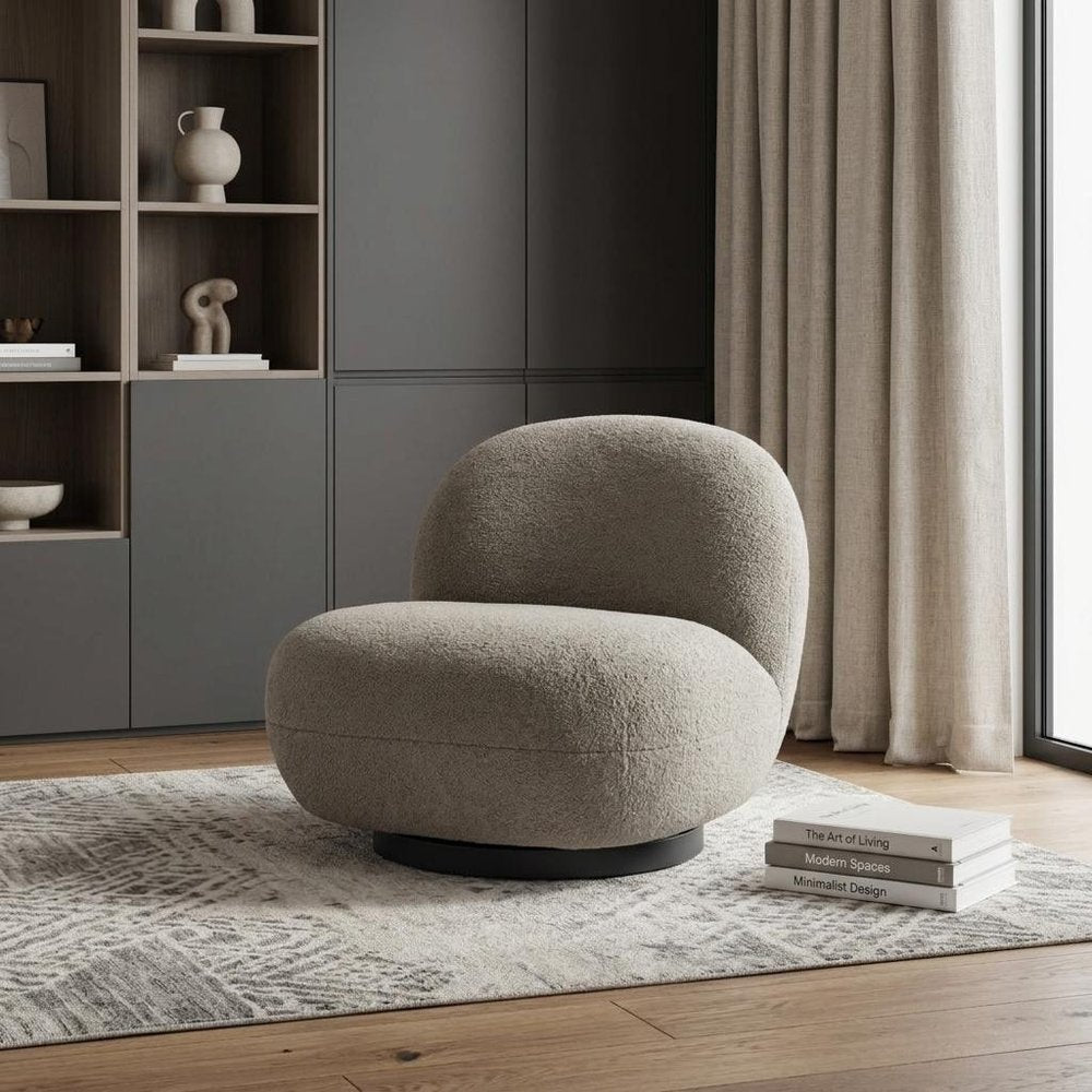 30" Khaki And Black Faux Shearling And Upholstered Slipper Chair