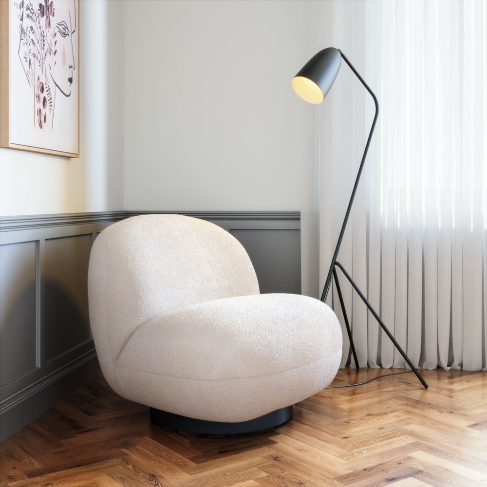 30" Cream And Black Faux Shearling And Upholstered Slipper Chair