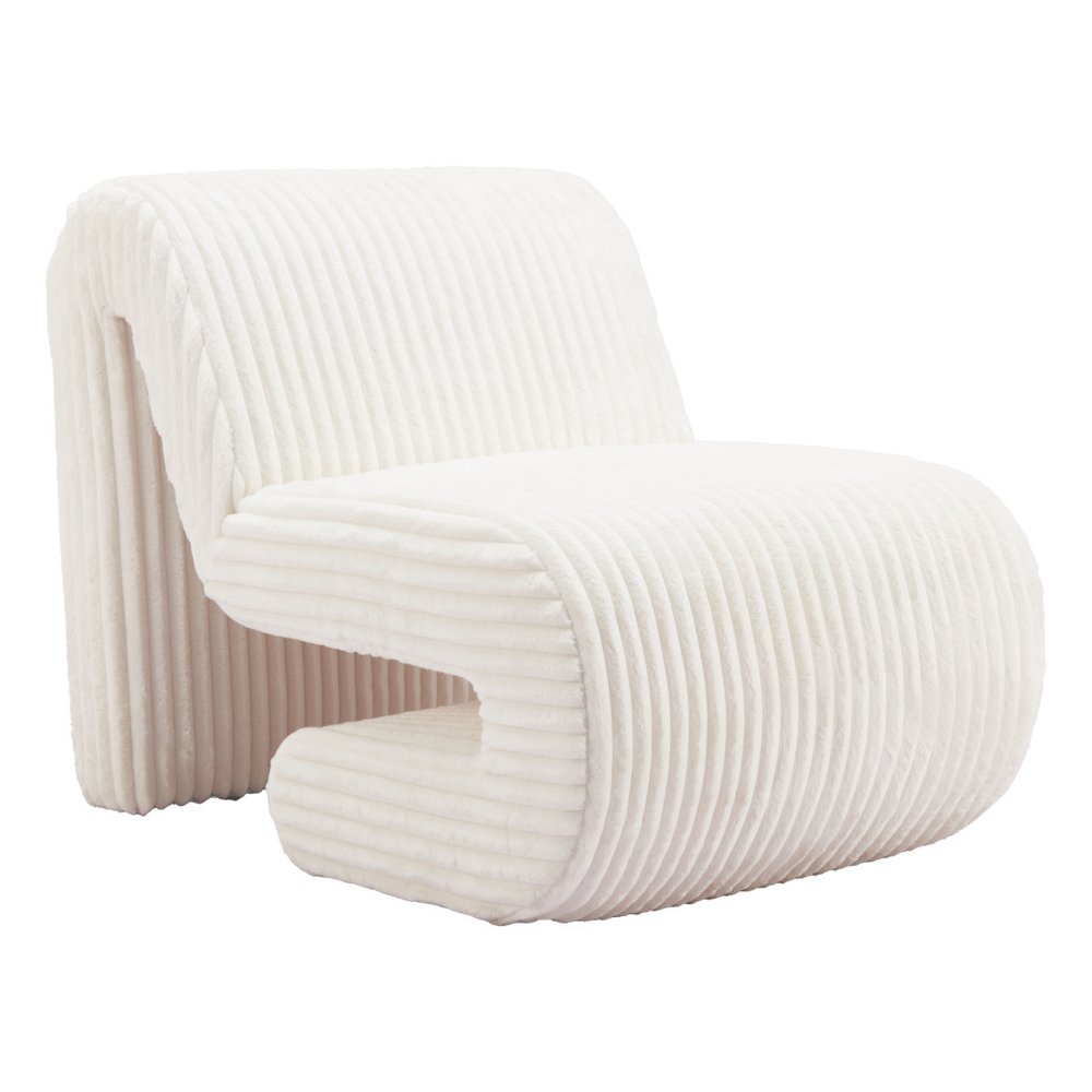 26" White Corduroy And Upholstered Lounge Chair