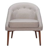 28" Gray And Brown Fabric And Upholstered Tufted Barrel Chair
