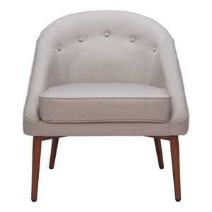 28" Gray And Brown Fabric And Upholstered Tufted Barrel Chair
